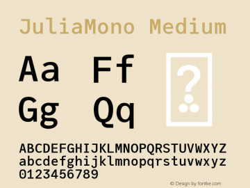 JuliaMono Medium Version 0.019; ttfautohint (v1.8) Font Sample