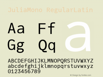 JuliaMono RegularLatin Version 0.019; ttfautohint (v1.8) Font Sample
