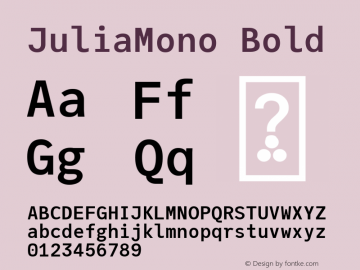 JuliaMono Bold Version 0.020; ttfautohint (v1.8) Font Sample