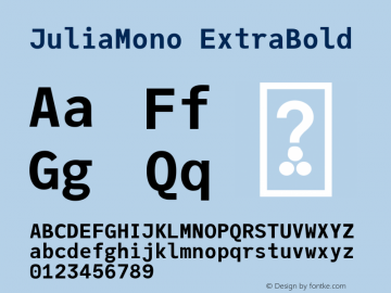 JuliaMono ExtraBold Version 0.020; ttfautohint (v1.8) Font Sample
