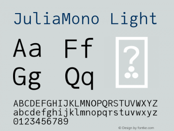 JuliaMono Light Version 0.020; ttfautohint (v1.8) Font Sample
