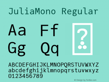 JuliaMono Regular Version 0.020; ttfautohint (v1.8) Font Sample