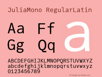 JuliaMono RegularLatin Version 0.020; ttfautohint (v1.8) Font Sample