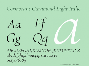 Cormorant Garamond Light Italic Version 3.609;hotconv 1.0.109;makeotfexe 2.5.65596 Font Sample