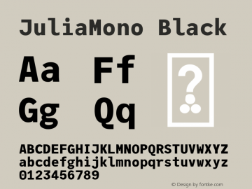 JuliaMono Black Version 0.021; ttfautohint (v1.8) Font Sample