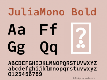 JuliaMono Bold Version 0.021; ttfautohint (v1.8) Font Sample