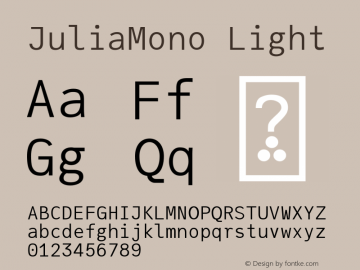 JuliaMono Light Version 0.021; ttfautohint (v1.8) Font Sample