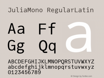 JuliaMono RegularLatin Version 0.021; ttfautohint (v1.8) Font Sample
