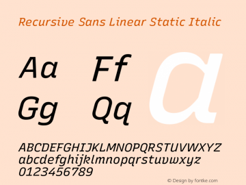 Recursive Sn Lnr St Italic Version 1.066;hotconv 1.0.115;makeotfexe 2.5.65600图片样张