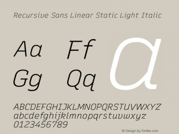 Recursive Sn Lnr St Lt Italic Version 1.066;hotconv 1.0.115;makeotfexe 2.5.65600图片样张