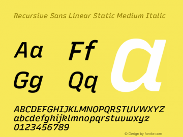 Recursive Sn Lnr St Med Italic Version 1.066;hotconv 1.0.115;makeotfexe 2.5.65600图片样张