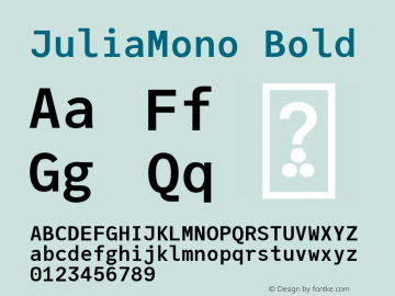 JuliaMono Bold Version 0.022; ttfautohint (v1.8) Font Sample