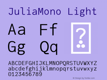 JuliaMono Light Version 0.022; ttfautohint (v1.8) Font Sample