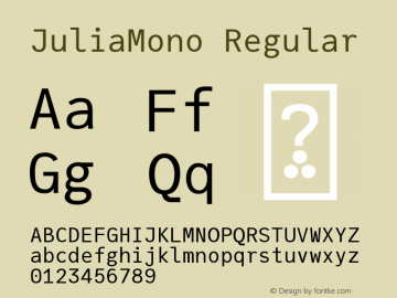 JuliaMono Regular Version 0.022; ttfautohint (v1.8) Font Sample