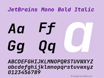 JetBrains Mono Bold Italic Version 2.200; ttfautohint (v1.8.3)图片样张