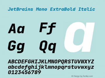 JetBrains Mono ExtraBold Italic Version 2.200; ttfautohint (v1.8.3)图片样张