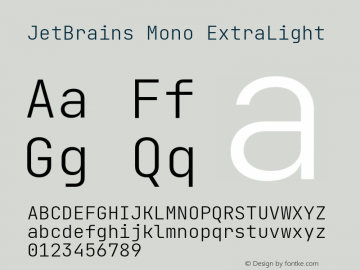 JetBrains Mono ExtraLight Version 2.200; ttfautohint (v1.8.3)图片样张