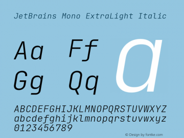 JetBrains Mono ExtraLight Italic Version 2.200; ttfautohint (v1.8.3)图片样张