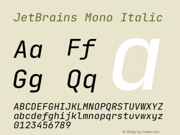 JetBrains Mono Italic Version 2.200 Font Sample