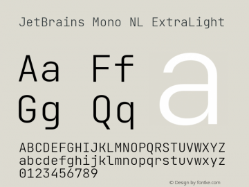 JetBrains Mono NL ExtraLight Version 2.200; ttfautohint (v1.8.3) Font Sample