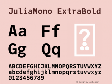 JuliaMono ExtraBold Version 0.023; ttfautohint (v1.8) Font Sample