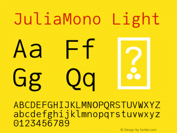 JuliaMono Light Version 0.023; ttfautohint (v1.8) Font Sample