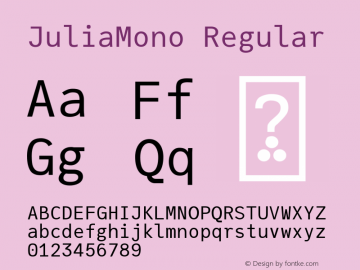 JuliaMono Regular Version 0.023; ttfautohint (v1.8) Font Sample