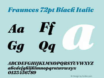 Fraunces 72pt Black Italic Version 1.000;[f99f86859] Font Sample