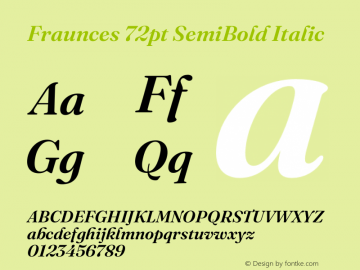 Fraunces 72pt SemiBold Italic Version 1.000;[f99f86859] Font Sample