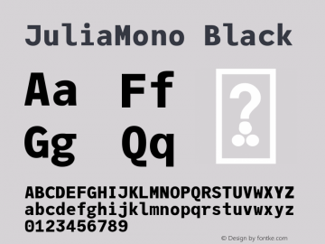 JuliaMono Black Version 0.025; ttfautohint (v1.8) Font Sample