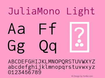 JuliaMono Light Version 0.025; ttfautohint (v1.8) Font Sample