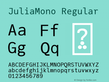JuliaMono Regular Version 0.025; ttfautohint (v1.8) Font Sample
