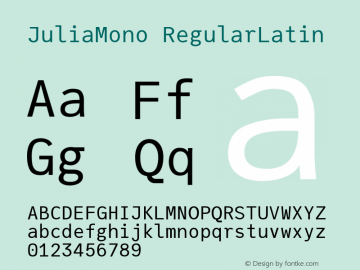 JuliaMono RegularLatin Version 0.025; ttfautohint (v1.8) Font Sample
