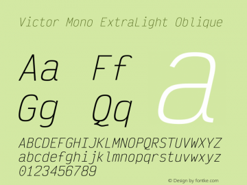 Victor Mono ExtraLight Oblique Version 1.420图片样张