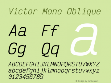 Victor Mono Oblique Version 1.420 Font Sample