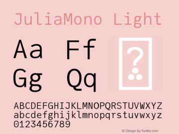 JuliaMono Light Version 0.026; ttfautohint (v1.8) Font Sample