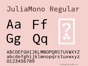 JuliaMono Regular Version 0.026; ttfautohint (v1.8) Font Sample