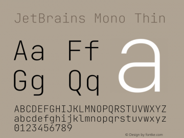 JetBrains Mono Thin Version 2.210 Font Sample