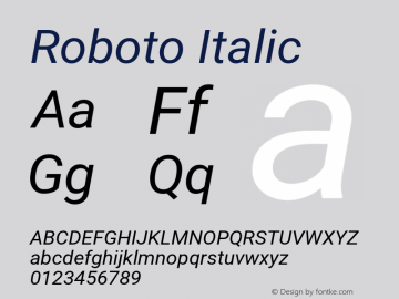 Roboto Italic Version 3.003; 2020 Font Sample