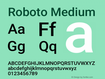 Roboto Medium Version 3.003; 2020 Font Sample