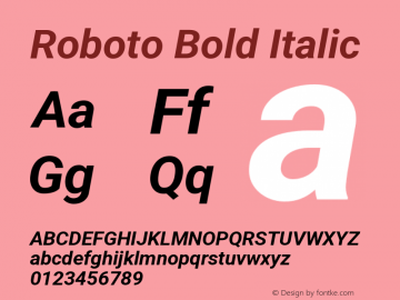 Roboto Bold Italic Version 3.003; 2020 Font Sample
