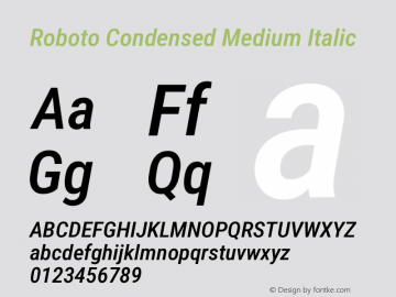 Roboto Condensed Medium Italic Version 3.003; 2020 Font Sample