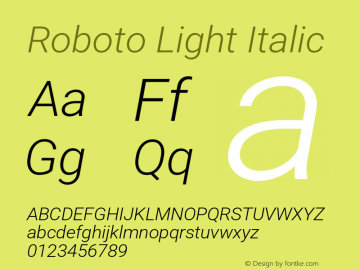 Roboto Light Italic Version 3.003; 2020 Font Sample