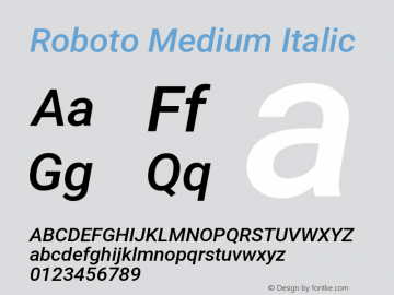 Roboto Medium Italic Version 3.003; 2020 Font Sample