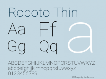 Roboto Thin Version 3.003; 2020 Font Sample