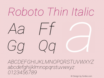 Roboto Thin Italic Version 3.003; 2020 Font Sample