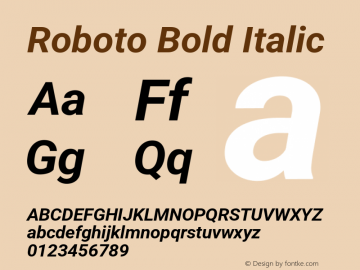 Roboto Bold Italic Version 3.003; 2020 Font Sample