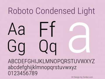 Roboto Condensed Light Version 3.003; 2020 Font Sample