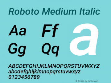 Roboto Medium Italic Version 3.003; 2020 Font Sample