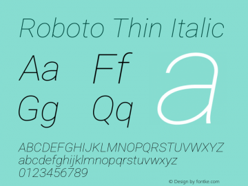 Roboto Thin Italic Version 3.003; 2020图片样张